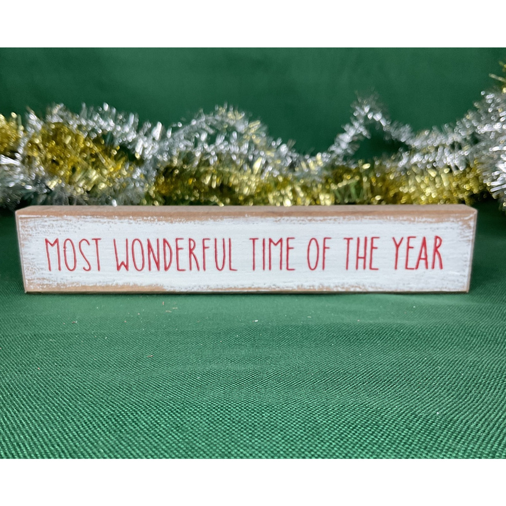 Most Wonderful Time of the Year Rustic Wood Sign Christmas Shelf Sitter Decor